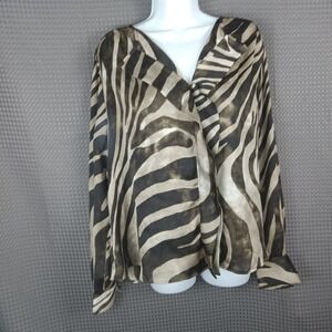 Jones New York Woman Zebra Print Blouse Womens 14W Sheer Button Front